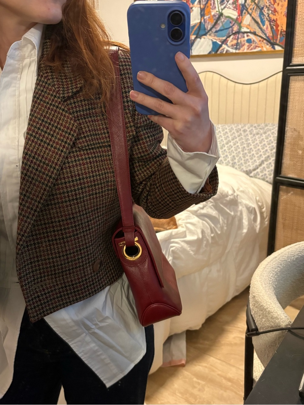 Salvatore Ferragamo Burgundy Leather Shoulder Bag with beautiful gold logo
